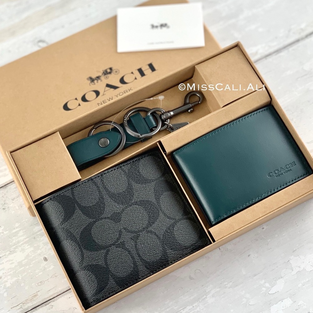 NWT COACH 3-in-1 Men’s Boxed Set Wallet Card Case Set - Picture 9 of 15